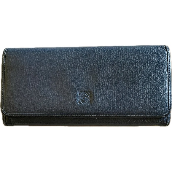 SALE Pretty Loewe Deep Blue Long Wallet with Flap and Embossed Logo - Picture 1 of 8